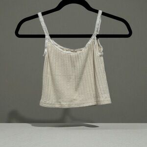 Brandy Melville Women's Ribbed Cropped Lace Trim Tank Top CREAM One Size XS-Med